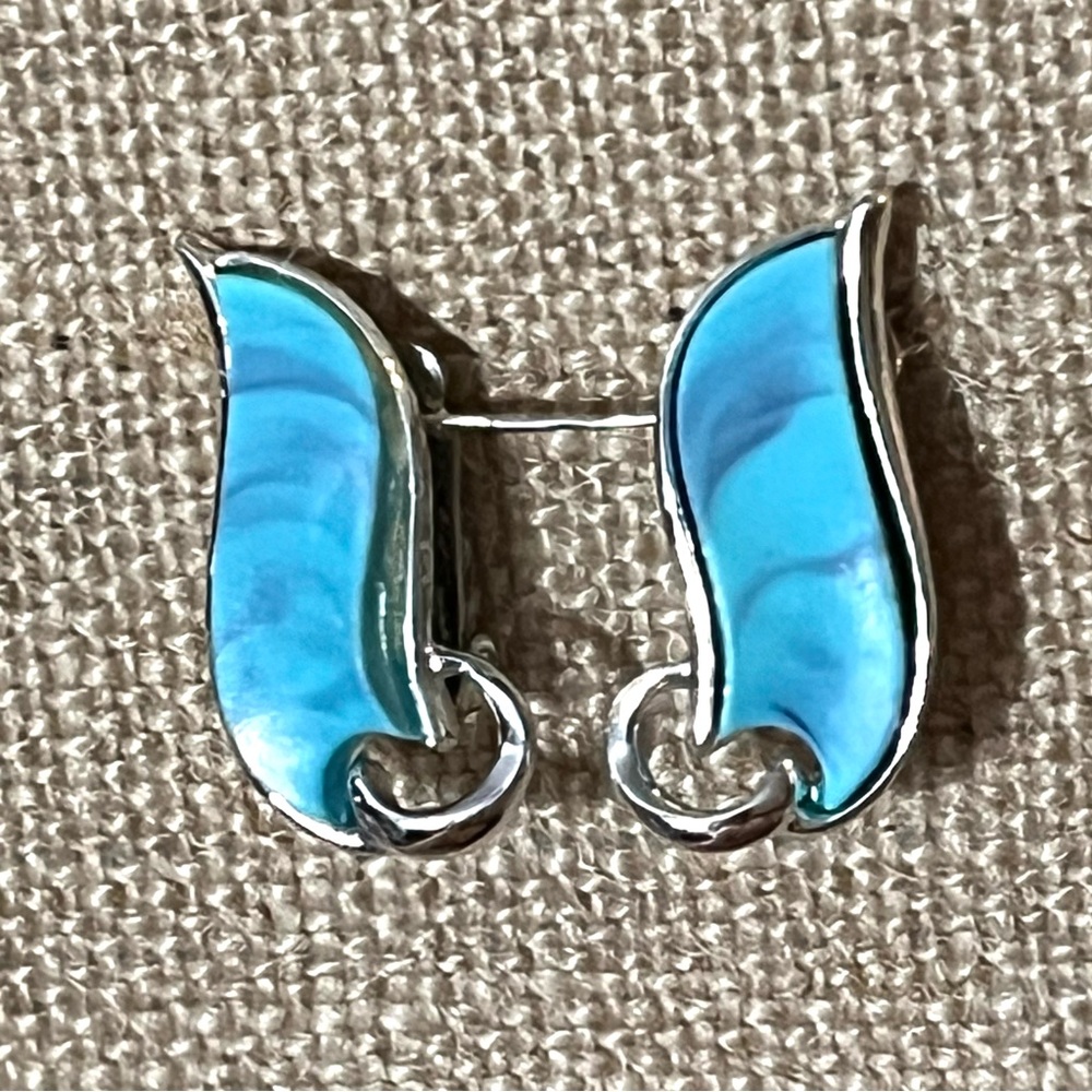 Coro Signed MCM Silver-Tone ClipOn Earrings 1950s/60s Vintage Sky Blue Swirls